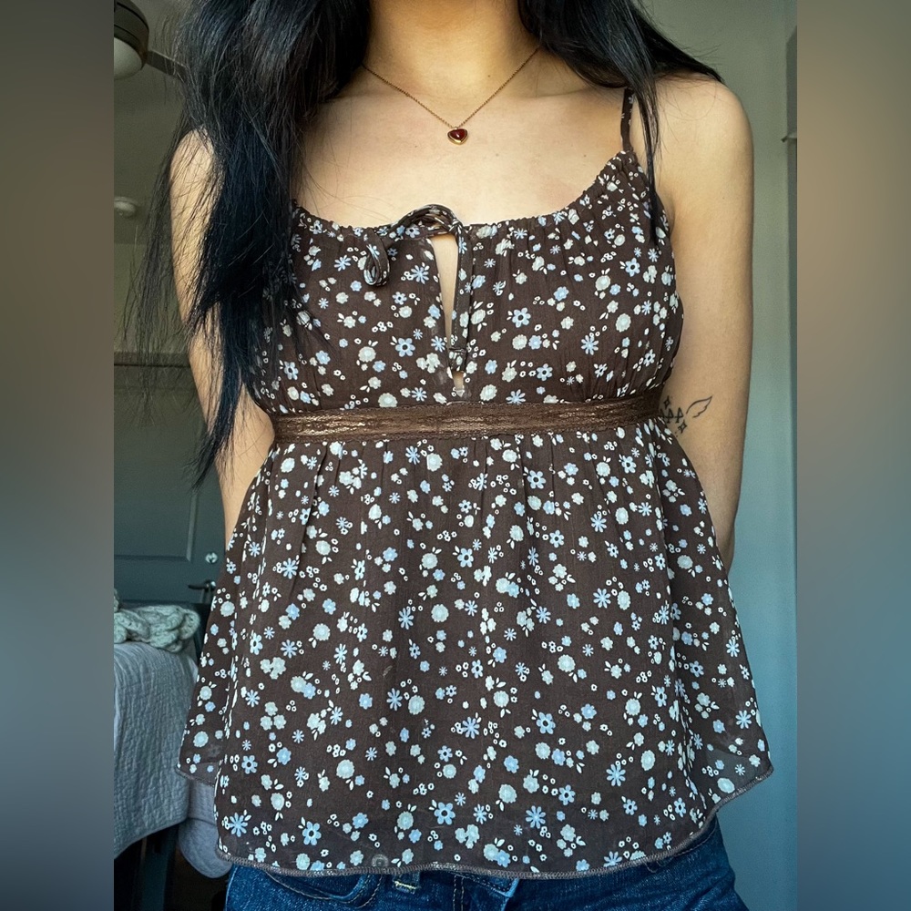 brown floral y2k tank top